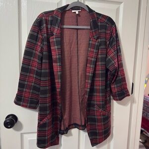 Maurices Black and Red Plaid Open-Front Blazer